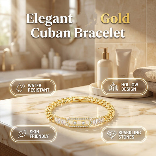 📿 50 % Rabatt! Goldfarbenes Damen Kettenarmband mit Zirkonia – Eleganter Schmuck mit kubanischem Gliederdesign