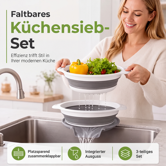 ✨ JETZT 50 % RABATT! !✨3-teiliges klappbares Sieb-Set mit Abtropfboden