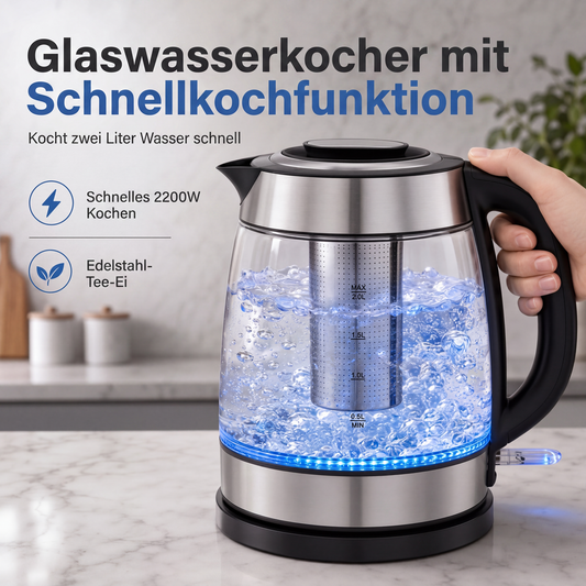 📢📢Glas-Wasserkocher 2 l mit Abschaltautomatik und Überhitzungsschutz