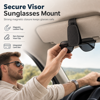 🚗 Auto-Brillenhalter für die Sonnenblende mit Magnetclip und Kartenfach