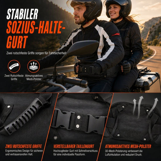 📢📢40% RABATT !!⏰Haltegriffgurt für Beifahrer auf Motorradrücksitzen, Beifahrer-Hüftgurtgriff für ATV, Schneemobil und Yacht