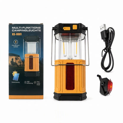 Tragbare Campinglampe mit Solar- und Handkurbelantrieb, Teleskop-Notfallleuchte für Outdoor-Camping