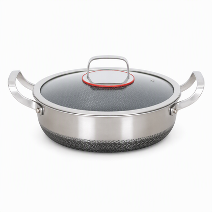 ⏳Zeitlich befristetes Sonderangebot⏰ Verdickter Edelstahl-Antihaft-Wok mit Deckel, flacher Boden, Bratpfanne mit zwei Griffen