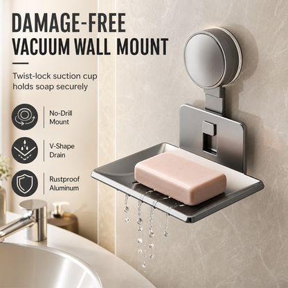📢 1+1 GRATIS!🧼 Saugnapf-Seifenschale – V-Drainage, Aluminium & ohne Bohren ✨