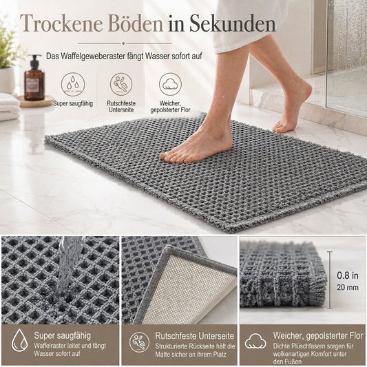 Rutschfeste, saugstarke Badematte mit Waffelstruktur, einfarbige Fußmatte für den Flur